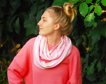 Infinity Scarf - Pink and White Stripe Organic Cotton Baby Rib Knit - Circle Scarf - Organic Clothing