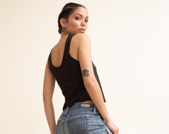 Eco Friendly Cropped Tank Top - Crop Top - Black Organic Cotton Hemp Jersey - Organic Clothing