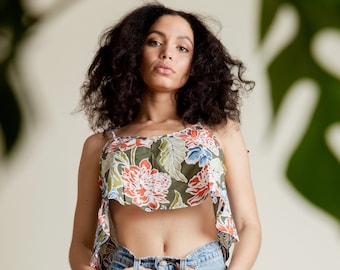 Flowy Crop Top in  Limited Edition Organic Cotton Hawaiian Floral Print - Eco Friendly - Sustainable Fashion