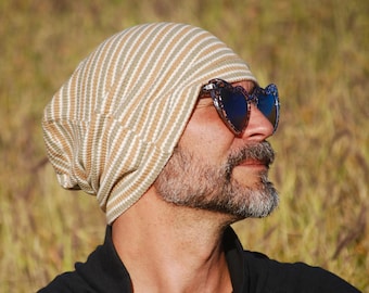 Slouchy Unisex Hat -Men's and Women’s Hat - Striped-  Colorgrown USA Organic Cotton Thermal - Organic Clothing