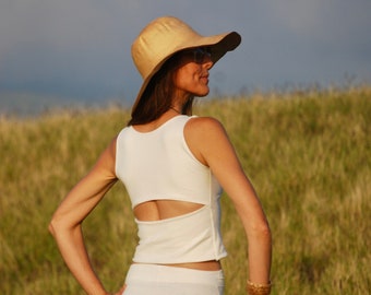 Peek a Boo Fitted Crop Top - Natural Color Hemp Organic Cotton - Organic Clothing - Yoga Top - Ecstatic Dance