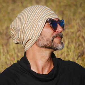 Slouchy Unisex Hat -Men's and Women’s Hat - Striped-  Colorgrown USA Organic Cotton Thermal - Organic Clothing