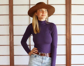 Purple Turtle Neck Long Sleeve Fitted Top -  Fall Autumn Winter - Eco Friendly - Organic Clothing