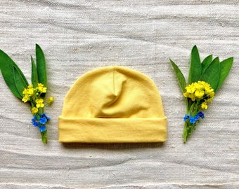 Baby Hat - Newborn Cap - Yellow Color Organic Cotton Spandex Jersey -  Eco Friendly  - Newborn - Baby Shower