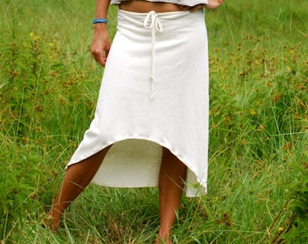 Women's Skirt - High Low Hemline - Natural Color Hemp Organic Cotton Jersey - Summer Skirt