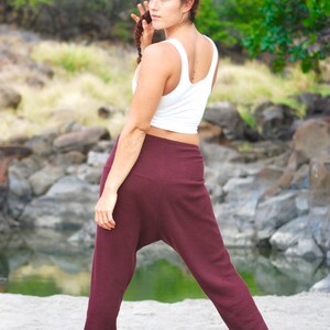 Womens Drop Crotch Joggers Organic Cotton Thermal Red Wine Organic Clothing Loungewear Yoga Pants image 3