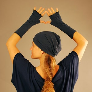 Vingerloze handschoenen Armwarmers Zwart Biologische kleding Eco-vriendelijk afbeelding 3