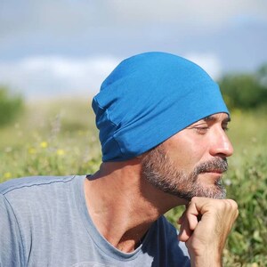 Men's Beanie Hat Unisex New Blue Organic Cotton Soy Spandex Jersey Eco Friendly Several Colors image 4