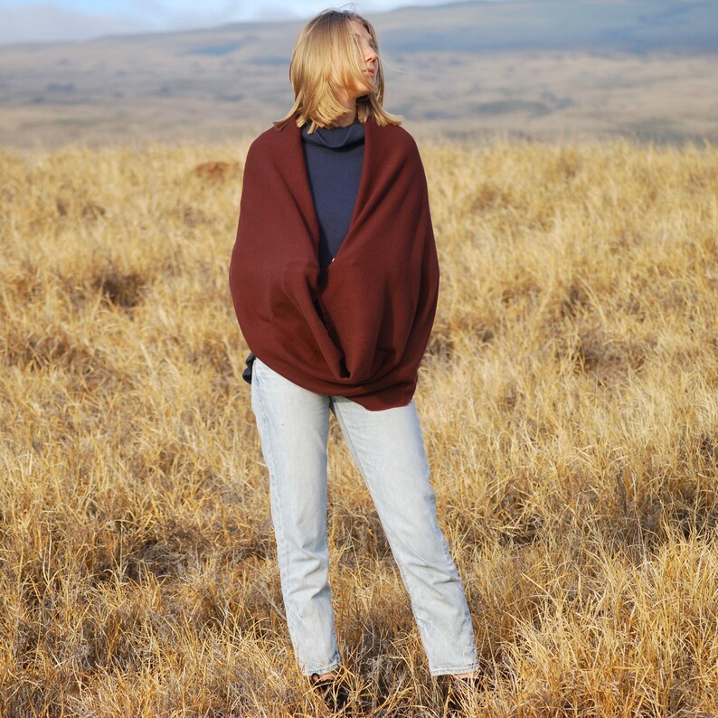 Infinity Scarf Garnet Red Organic Cotton Waffle Knit Thermal Circle Scarf Chunky Cowl Hood Organic Clothing image 9