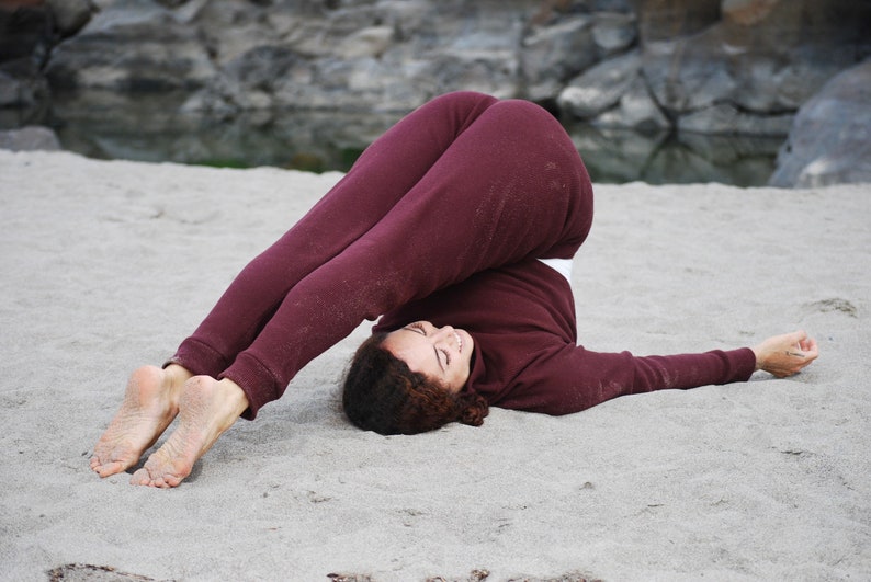 Womens Drop Crotch Joggers Organic Cotton Thermal Red Wine Organic Clothing Loungewear Yoga Pants image 7