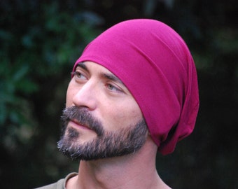 Men's Hat - Unisex Hat - Slouchy - Beanie - Ruby Red - Eco Friendly  Jersey - Organic Clothing