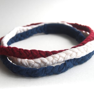 Braided Headband Red White Blue Patriotic Colors Eco Friendly Organic Clothing Set of Three image 1