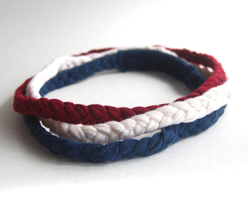 Braided Headband Red White Blue Patriotic Colors Eco Friendly Organic Clothing Set of Three image 1