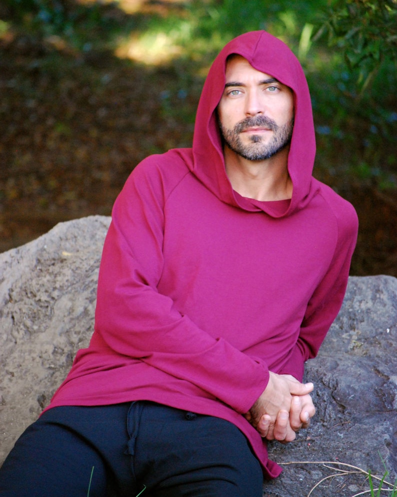 Eco Friendly Hoodie for Men Organic Clothing Raglan Sleeve Blue Several Color Available image 5