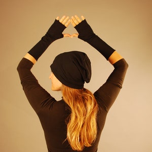 Fingerless Gloves Arm Warmers Black Organic Clothing Eco Friendly image 2