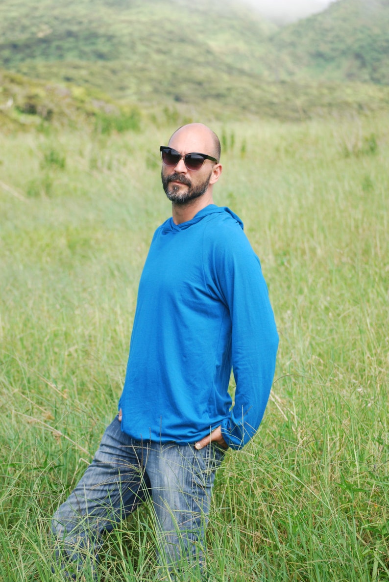 Eco Friendly Hoodie for Men Organic Clothing Raglan Sleeve Blue Several Color Available image 4