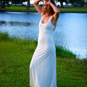 Tank Style Maxi Dress with High Back Slit Natural Color Hemp Organic Cotton Jersey Boho Wedding image 3