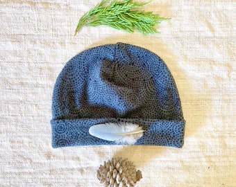 Baby Hat - Newborn Cap - Paisley Black Gray Color Organic Cotton Hemp Spandex Jersey -  Eco Friendly  - Newborn - Baby Shower