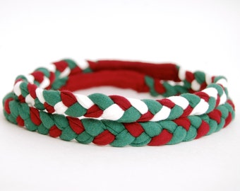 SALE Holiday Headband - Set of Two - Green Red White - Eco Friendly Braided Headband - Organic Clothing