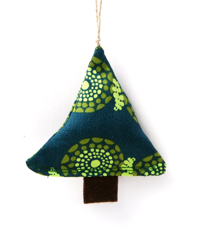 Set of Two Handmade Christmas Tree Ornaments Organic Cotton Green Eco Friendly Holiday December image 1