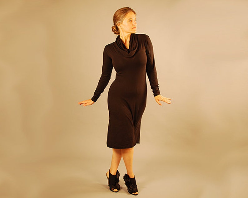 Deep Cowl Hoodie Dress Black Eco Friendly Jersey Several Colors Available Organic Clothing image 3