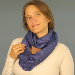 Infinity Scarf Circle Scarf Navy Blue Polka Dot Organic Cotton Gauze Organic Clothing image 1