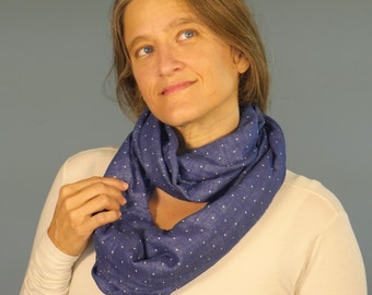 Infinity Scarf - Circle Scarf - Navy Blue Polka Dot - Organic Cotton Gauze - Organic Clothing