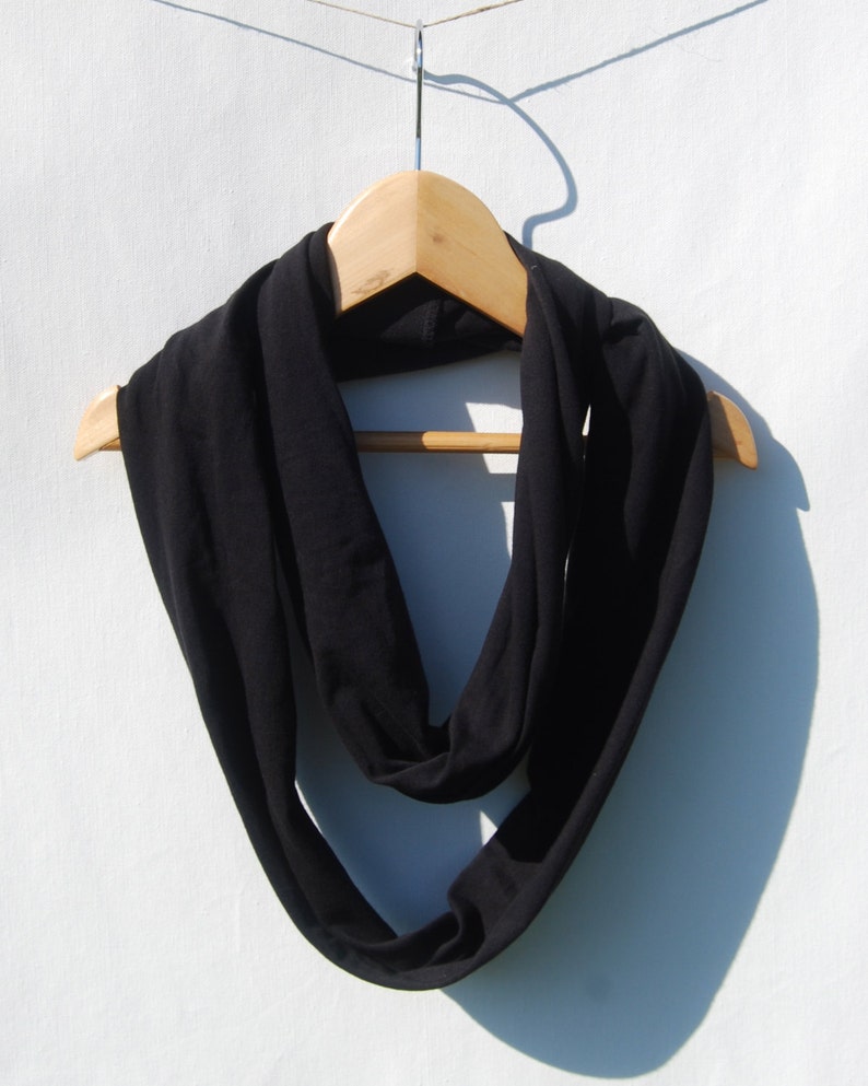 Black Infinity Scarf Circle Scarf Organic Jersey Organic Clothing Eco Friendly Jersey Scarf image 2