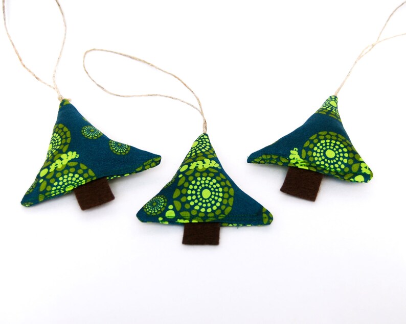 Set of Two Handmade Christmas Tree Ornaments Organic Cotton Green Eco Friendly Holiday December image 3