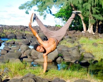 Men's Joggers - Mocha Brown Organic Cotton Hemp Yoga Pants - Drop Crotch - Unisex Harem Pants - Dance