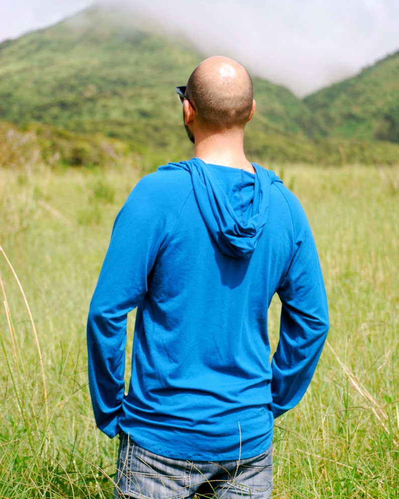 Eco Friendly Hoodie for Men Organic Clothing Raglan Sleeve Blue Several Color Available image 3