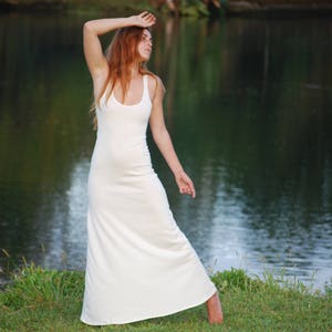 Tank Style Maxi Dress with High Back Slit Natural Color Hemp Organic Cotton Jersey Boho Wedding image 2