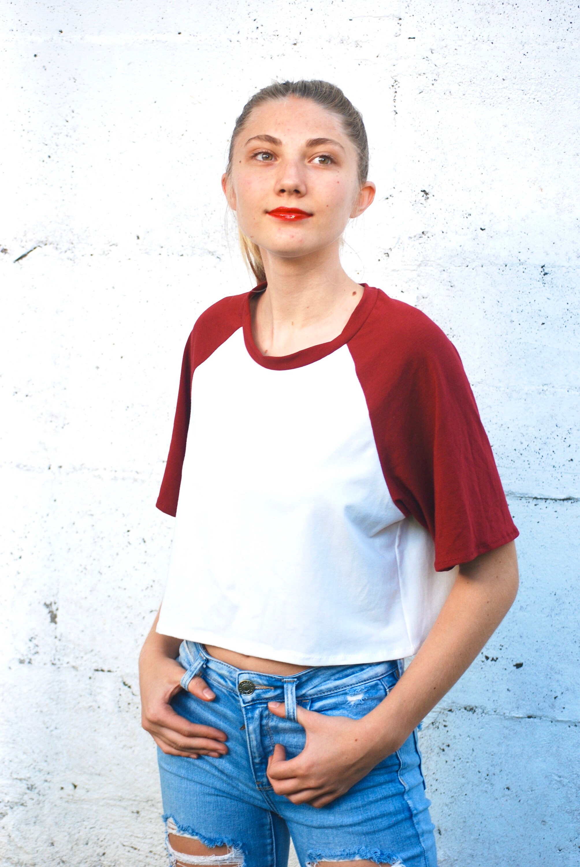 Raglan Sleeve Crop Top Short Sleeve Red White Organic Clothing Custom Made  15 Colors Available - Etsy