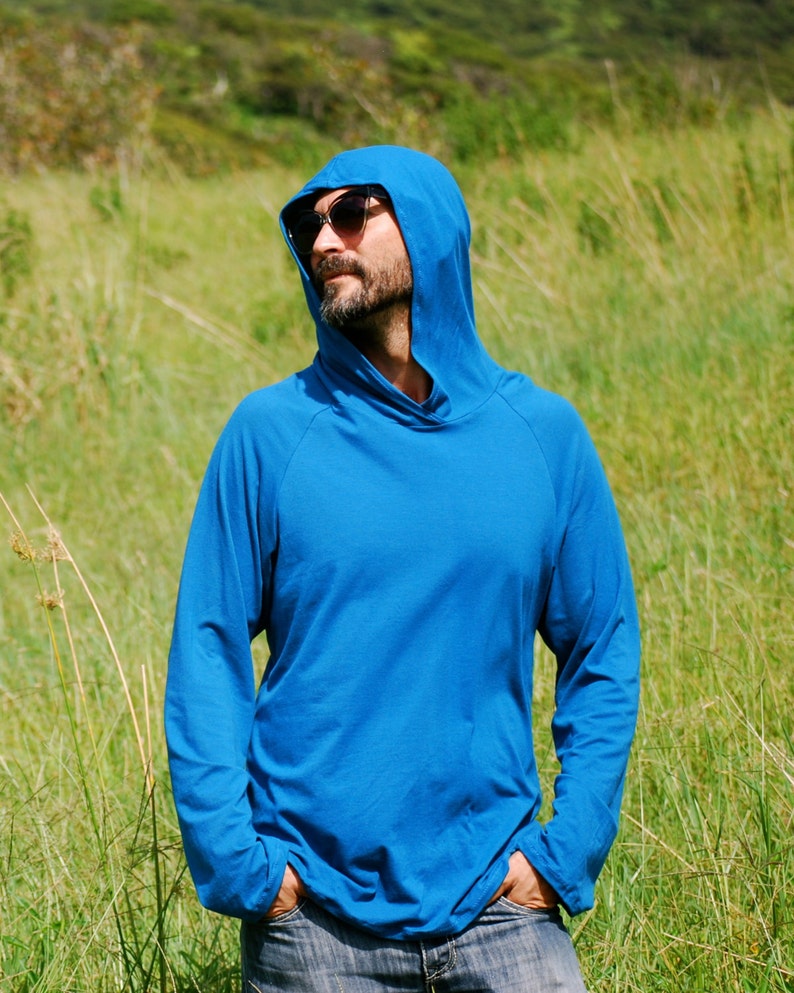 Eco Friendly Hoodie for Men Organic Clothing Raglan Sleeve Blue Several Color Available image 2