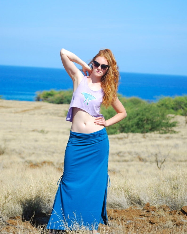 Eco Friendly Maxi Skirt with Side Slits Adjustable Ruched Side Ties Organic Clothing image 4