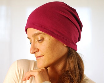 Eco Friendly Beanie - Slouchy Hat - Boho - Women - Bright Berry - Organic Clothing  - Ready to Ship