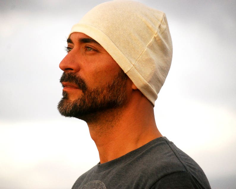 Men's Beanie Hat Unisex Natural Undyed Creme Color Organic Cotton Hemp Eco Friendly Organic Clothing image 5