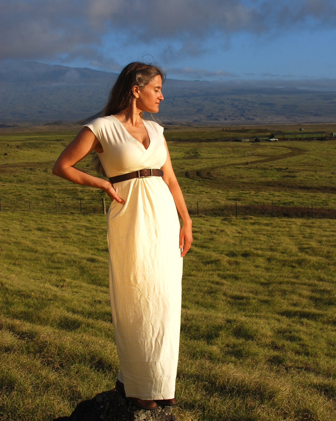 Rustic Wedding Dress - Maxi Dress - Cap Sleeve - Organic Cotton Hemp