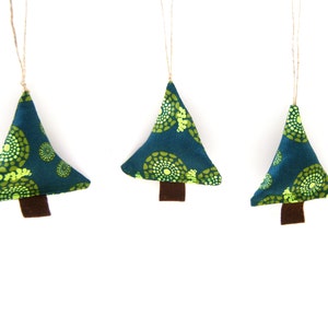 Set of Two Handmade Christmas Tree Ornaments Organic Cotton Green Eco Friendly Holiday December image 2