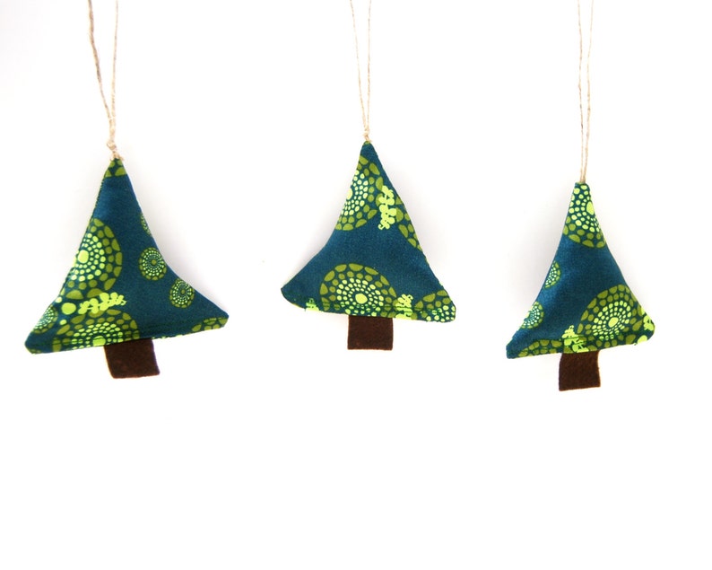 Set of Two Handmade Christmas Tree Ornaments Organic Cotton Green Eco Friendly Holiday December image 2