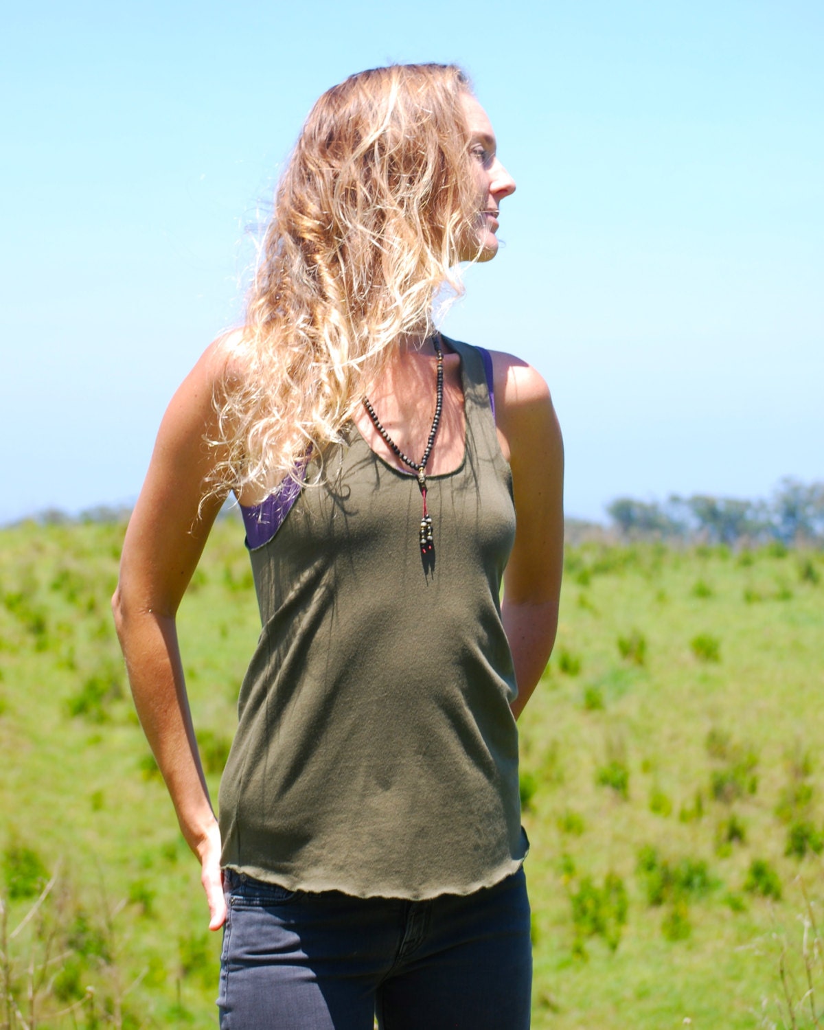 Yoga Layering Racerback Tank Top for Women Olive Eco Friendly Jersey  Organic Clothing 