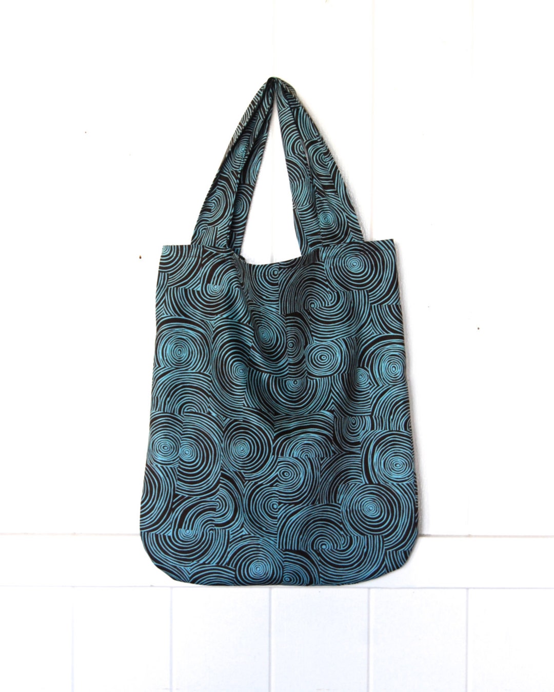 Tote Bag Organic Cotton Twill Turquoise Brown Print Eco - Etsy