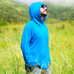 Eco Friendly Hoodie for Men Organic Clothing Raglan Sleeve Blue Several Color Available image 1
