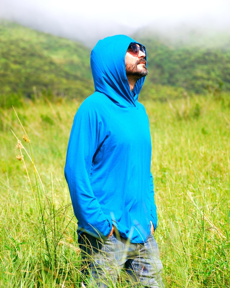 Eco Friendly Hoodie for Men Organic Clothing Raglan Sleeve Blue Several Color Available image 1