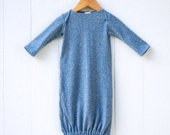 Coming Home Newborn Gown - Stone Blue Heathered Hemp Organic Cotton Jersey - Organic Baby - Gender Neutral - Eco Friendly Clothing