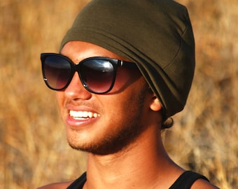 Men's Beanie Hat - Unisex - Olive Green - Organic Cotton Soy Spandex Jersey - Eco Friendly - Several Colors