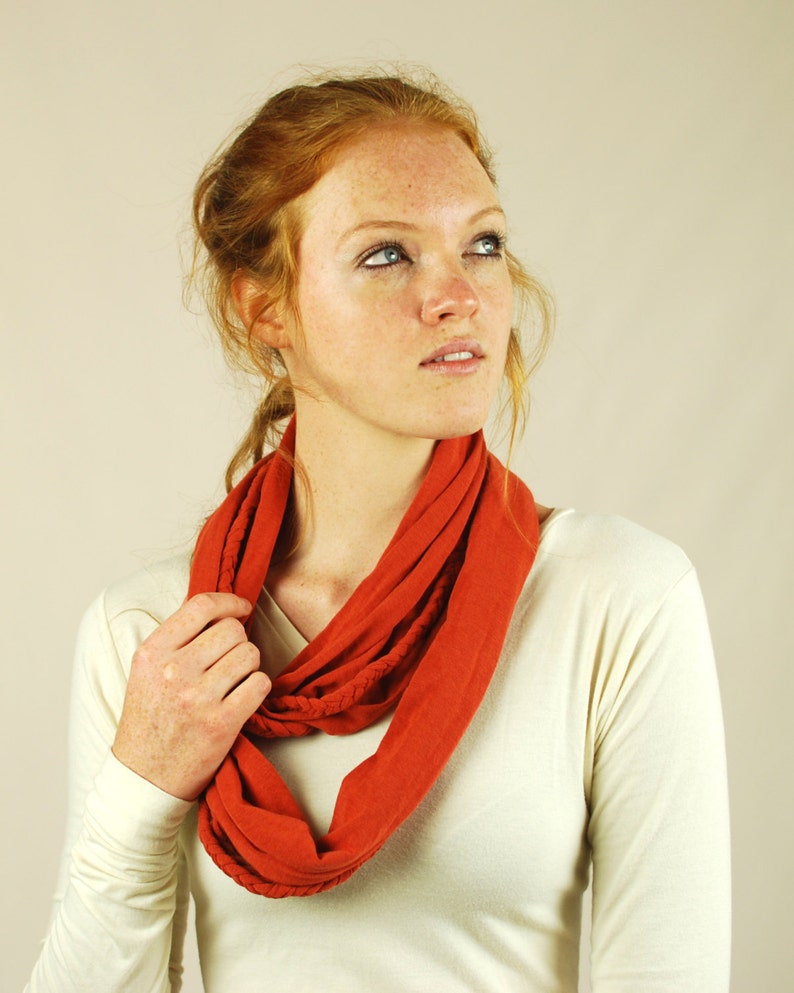 SALE Braided Infinity Scarf Circle Scarf Rust Eco Friendly Jersey Gift for Her Ready to Ship image 2