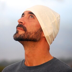 Men's Beanie Hat Unisex Natural Undyed Creme Color Organic Cotton Hemp Eco Friendly Organic Clothing image 4