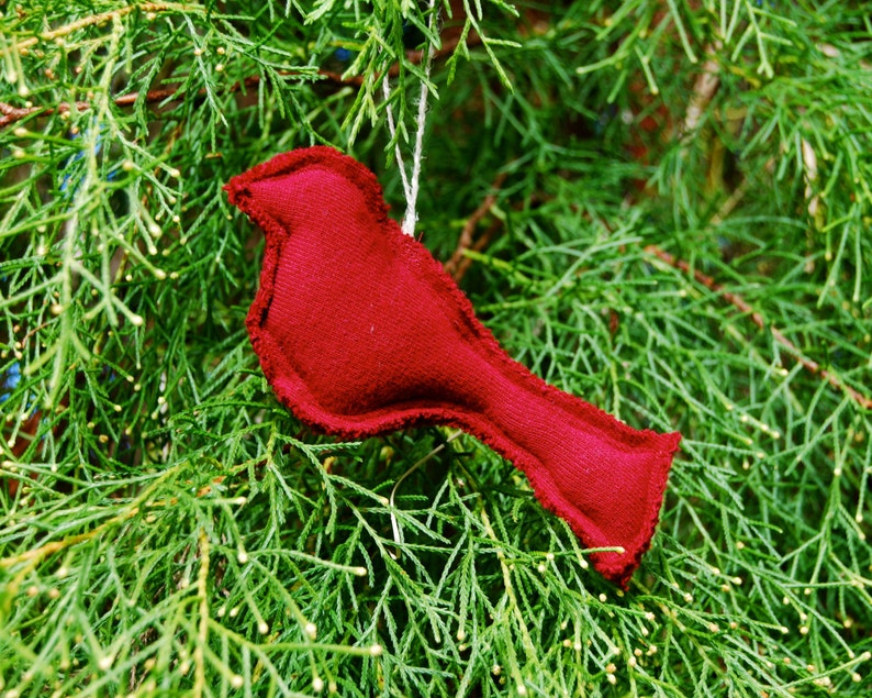 Red Bird Ornament Organic Cotton Eco Friendly Christmas Ornament Home Decor image 1