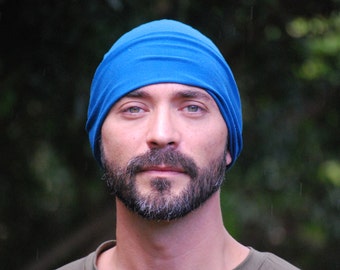 Men's Hat - Unisex Slouchy Hat - Blue - Eco Friendly  Jersey - Organic Clothing